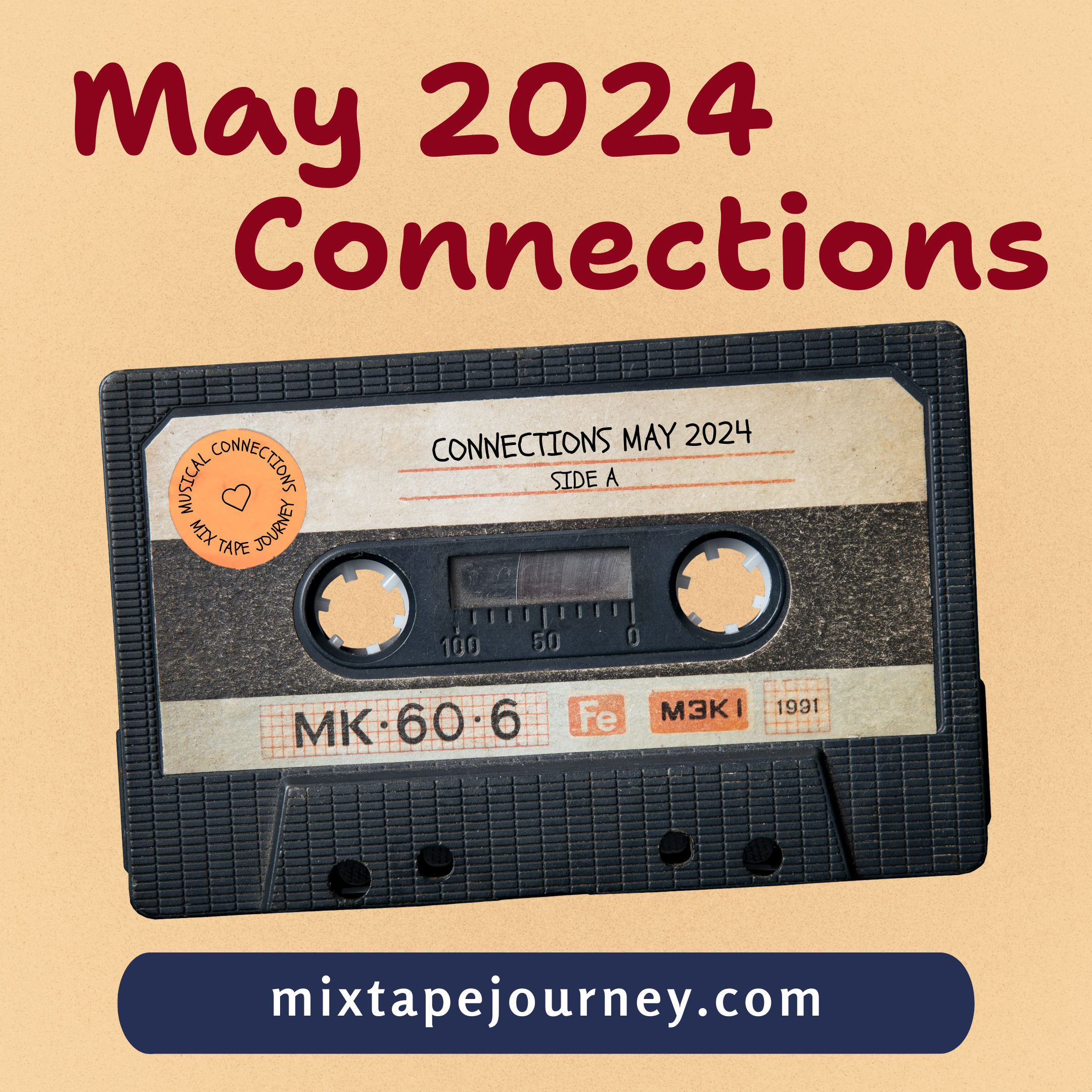 Square image with a cassette tape in the center, text at the top says May 2024 Connections. Judge Dredd and Akon